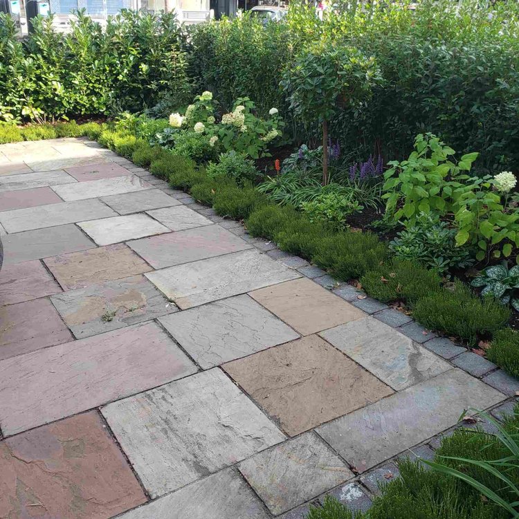 Stone walkway with flowers