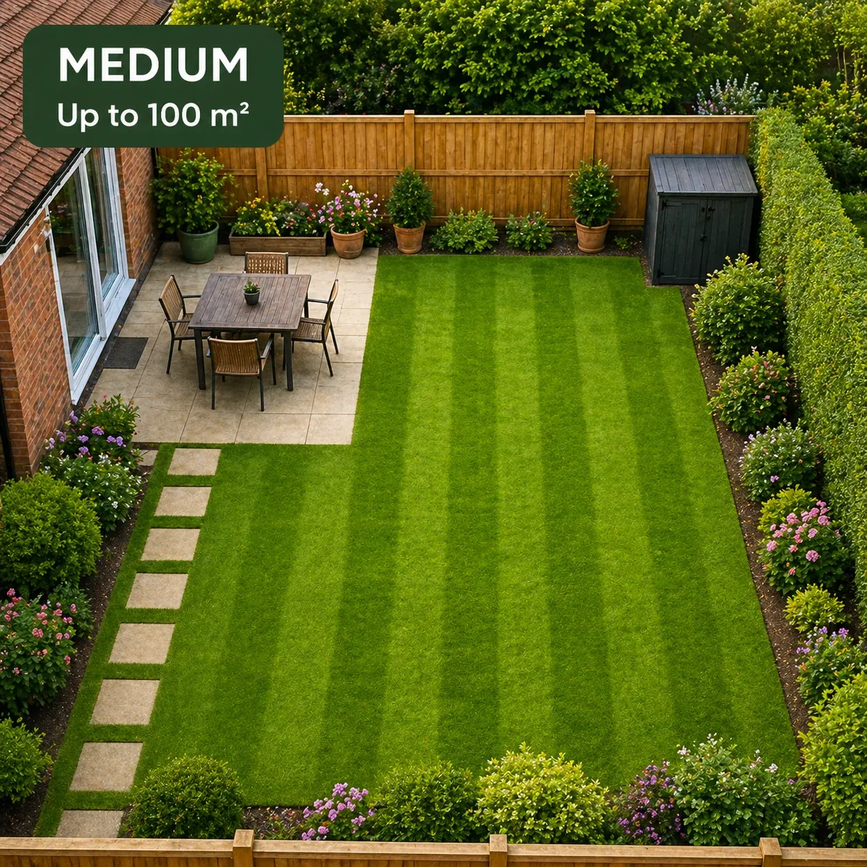 Regular sized lawn up to 100 square metres