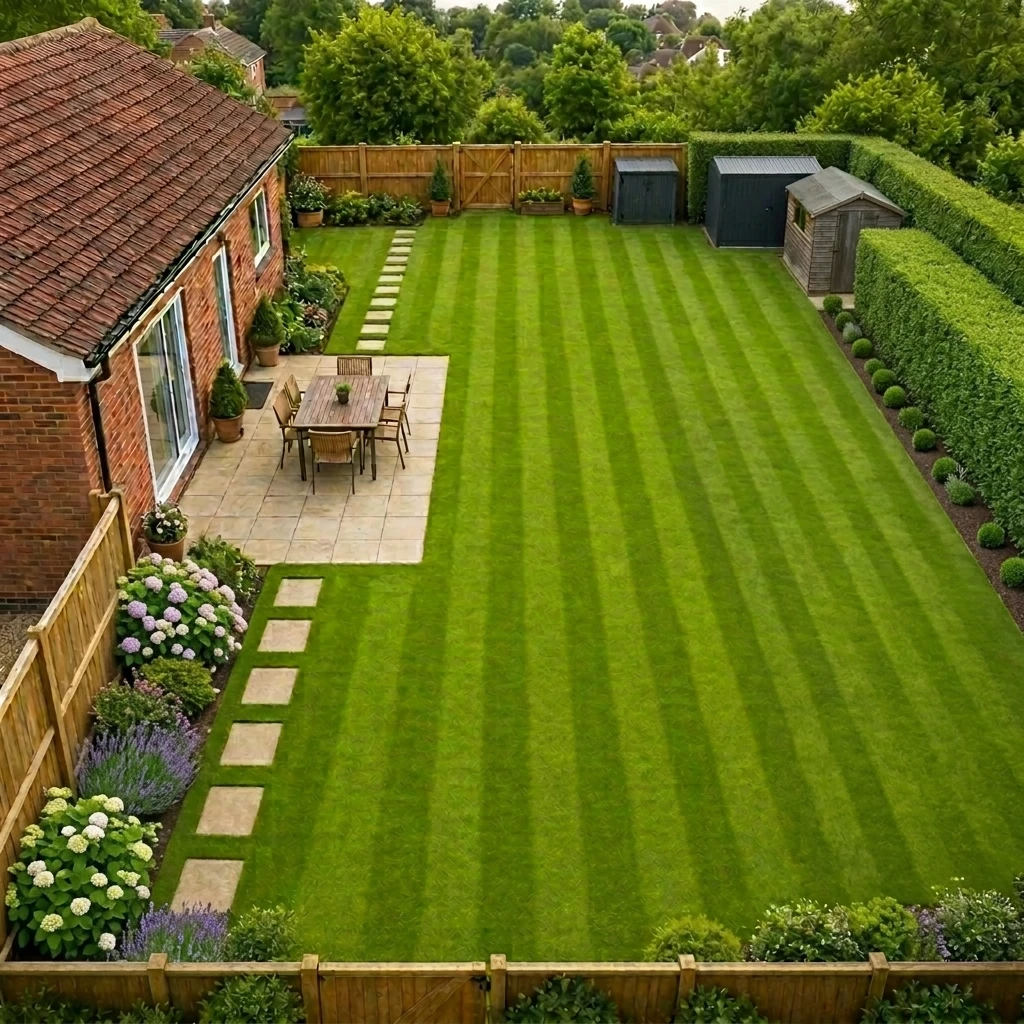Very large lawn over 200 square metres